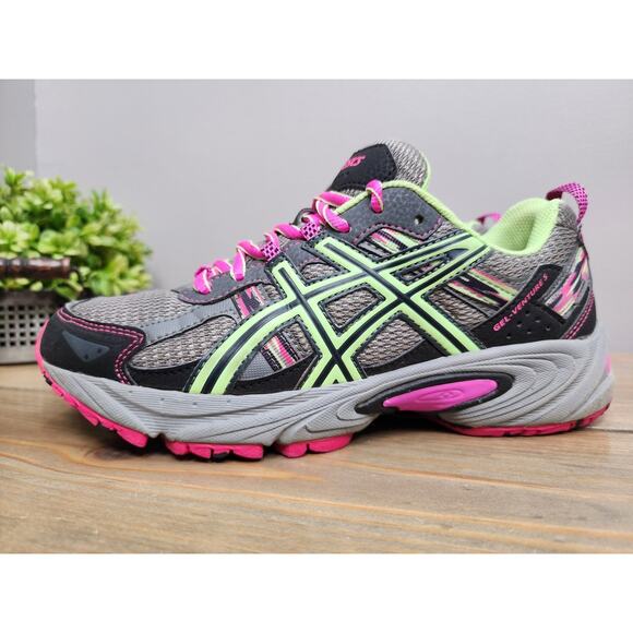 Asics Gel Venture 5 Athletic Running Shoes Gray/Lime/Pink Women's 7.5 - Picture 4 of 8